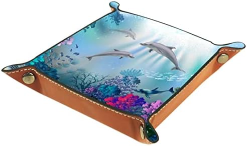 ליטני דולפין דג אלמוגים כחול כחול מתחת למים בצבעי מים דפוס טיול מגש מגש מיטה מארגן אחסון מחזיק תכשיטים לתכשיטי ארנק מפתח קופסת מטבע