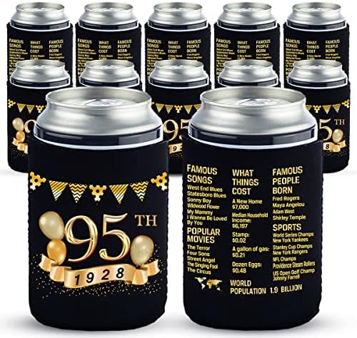 יום הולדת 95 פחית שרוולים קירור יותר חבילת קישוטי 12-95 שנה לקישוטים - 1928 שלט - ציוד מסיבת יום הולדת 95 - מקררי גביע יום הולדת שחור וזהב 95