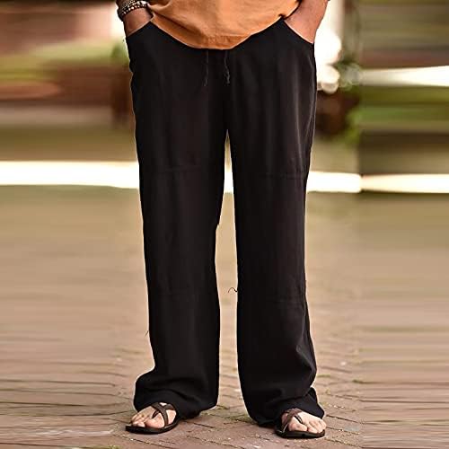 גברים אוברמלים אופנה כותנה פשתן פלוס כיסי מותניים אלסטיים מזדמנים בגודל מכנסיים ארוכים