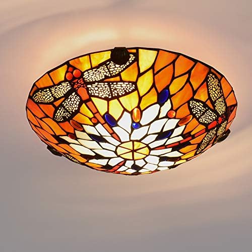 Judu Vintage Tiffany בסגנון ויטראז 'שפירית שפירית סומק מתקן תאורה תקרת תקרה עם צל ויטראז' תלייה מנורות טיפאני לחדר שינה בסלון