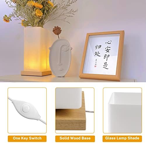 פרח מנורת אגרטל שולחן מנורת ניתן לעמעום מנורה שליד המיטה חלבית זכוכית צל עם עץ בסיס עבור חדר שינה סלון משרד שולחן