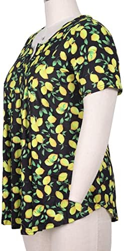 אלגרייס נשים בתוספת גודל טוניקת חולצות קיץ קצר שרוול צווארון חולצות לפרוע זורם כפתור עד חולצות