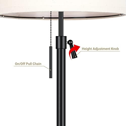 שחור המיטה שולחן מנורות סט של 2-22 כדי 30 גובה מתכוונן / 3-דרך ניתן לעמעום שידה מנורת עם למשוך שרשרת מתג & מגבר; שיבולת שועל בד אהיל, מנורות לסלון חדר שינה