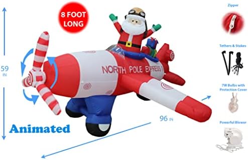 אנימציה - 8 רגל רחוב חג המולד מתנפח סנטה קלאוס מטוס מעופף מפוצץ קישוט בחצר
