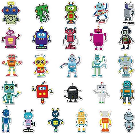50 יחידות מדבקות רובוט אסתטיות חמודות, מדבקות רובוט נושא מדעיות למחשב נייד, בקבוק מים, מעטפות, גרוטאות מלאכות, מדבקות לילדים אלדרול