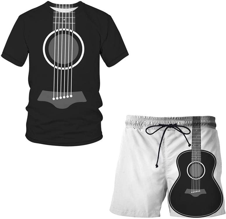 חליפת ספורט קיץ לגברים מגדירה מוסיקה מזדמנת דפוס דיגיטלי הדפסה דיגיטלית חולצות טריקו ומכנסיים קצרים בנים 2 תלבושות